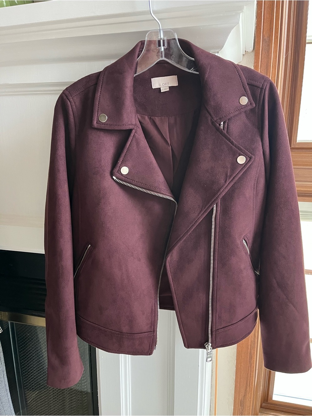 LOFT Women's Deep Burgundy Faux-Suede Moto Jacket